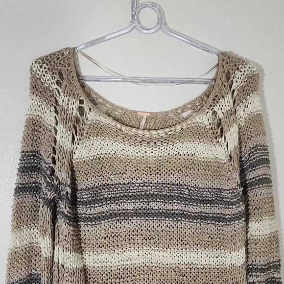 Free People Desert Moon Striped Long Sleeve Loose Ribbon Yarn Knit Sweater S - Picture 2 of 13